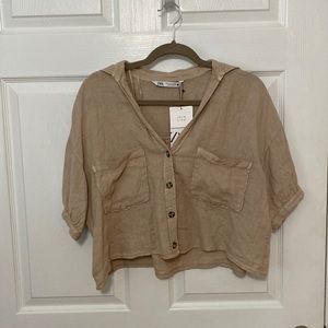 Linen button up cropped top